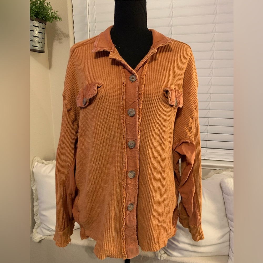 Oli & Hali Burnt Orange Waffle Knit Thermal Shacket M/L - Picture 2 of 10